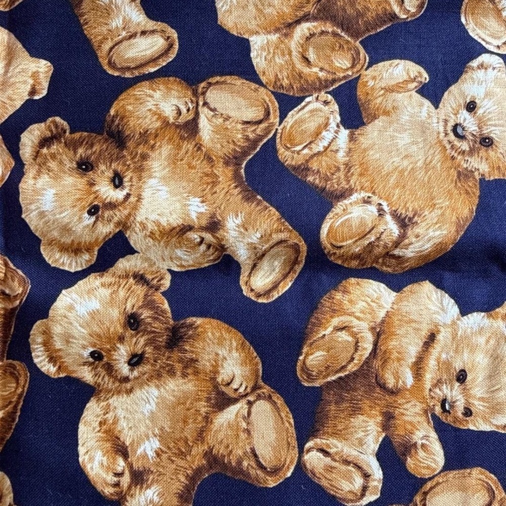 Teddy Bear Fabric Navy Blue Kidz Pattern 47x43 Quilting Vintage Fit To Print Inc
